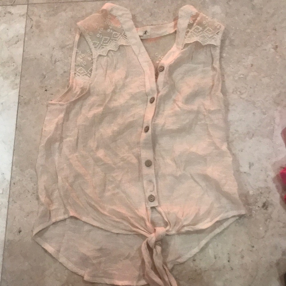 Tanish/cream tank with lace detailing